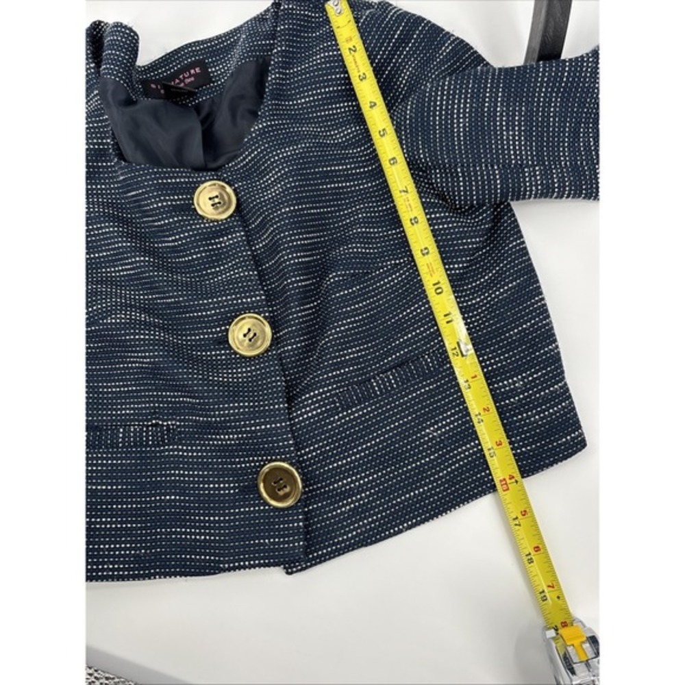 Vintage Robbie Bee Cropped Tweed blazer Women's Size 8 Navy Gold Button Bouclé - Picture 8 of 8